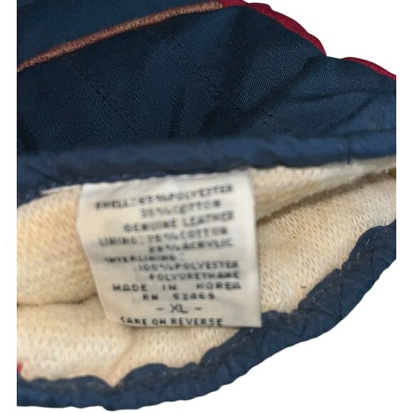 Mens Adult XL Insulated Winter Gloves With Leather Grip Palms Blue Red Polyester - Picture 4 of 5